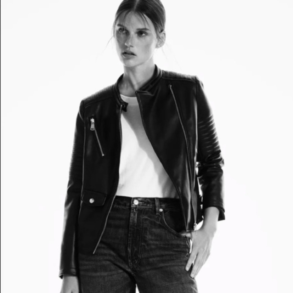 NWT NEW Zara edgy black faux leather biker jacket